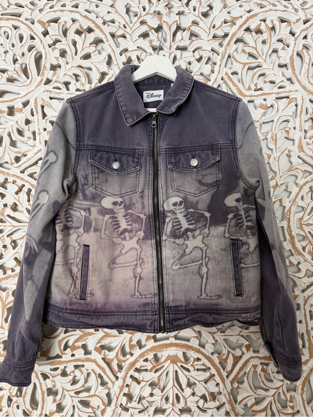 Disney Silly Symphony Purple Washed Skeleton Faded Zip-Up Jacket